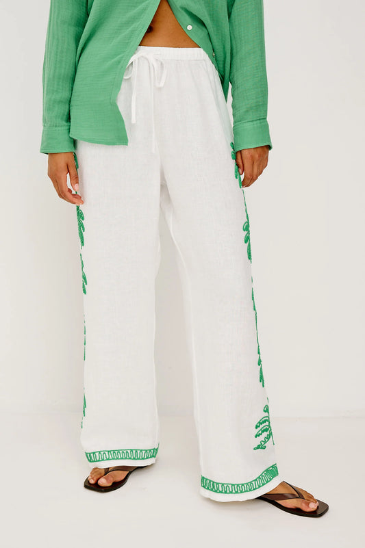 Emmie Pants Emerald Palms Embroidery