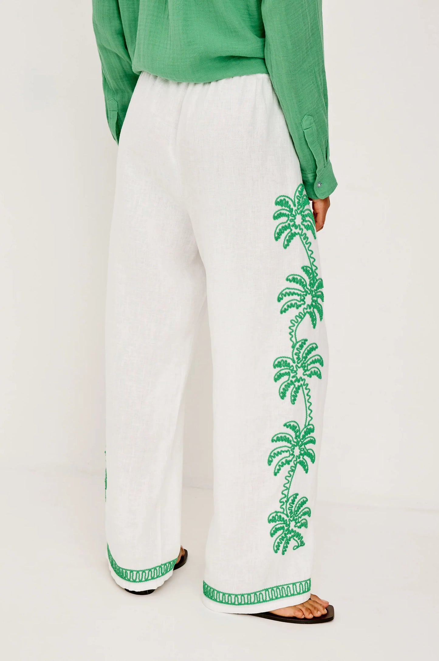 Emmie Pants Emerald Palms Embroidery