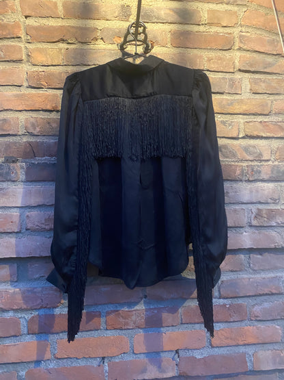 Satin Fringe Blouse Black