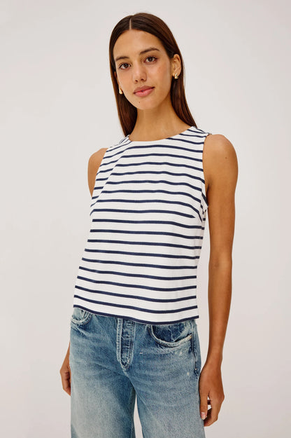 Grace Tank Top Ivory Navy Stripe