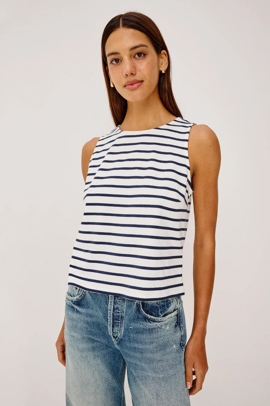 Grace Tank Top Ivory Navy Stripe