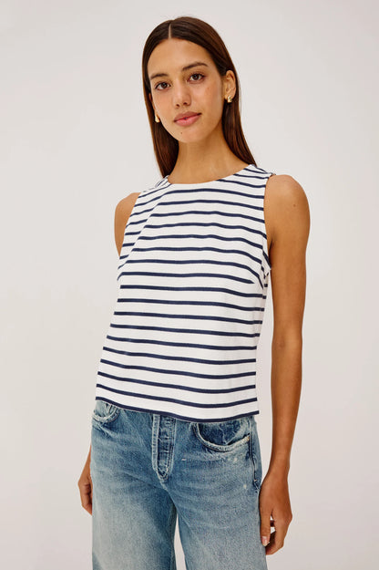 Grace Tank Top Ivory Navy Stripe
