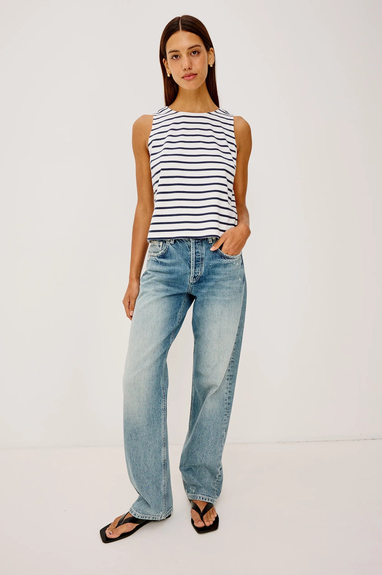 Grace Tank Top Ivory Navy Stripe