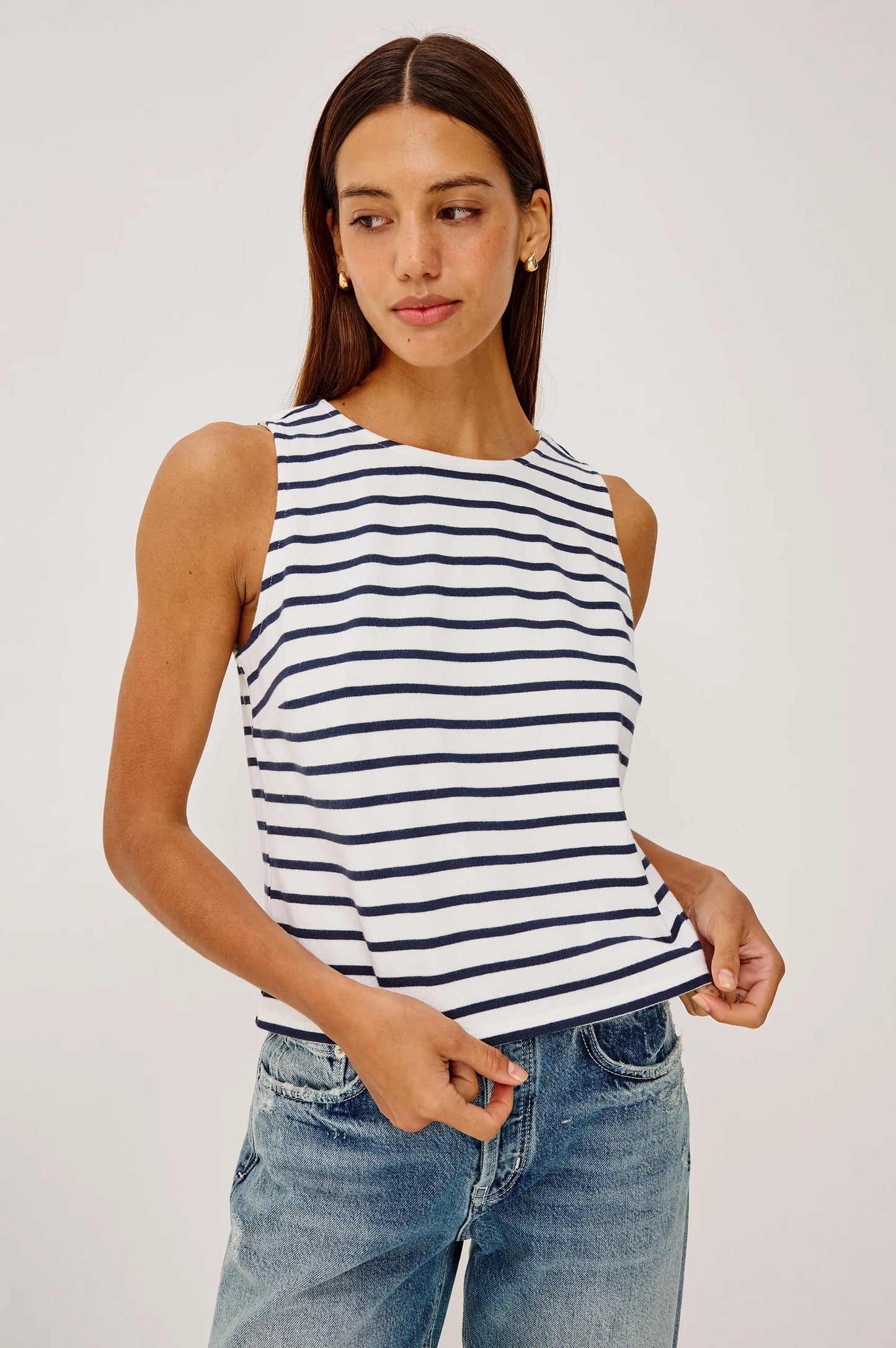 Grace Tank Top Ivory Navy Stripe