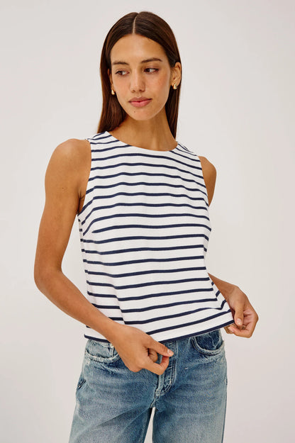 Grace Tank Top Ivory Navy Stripe