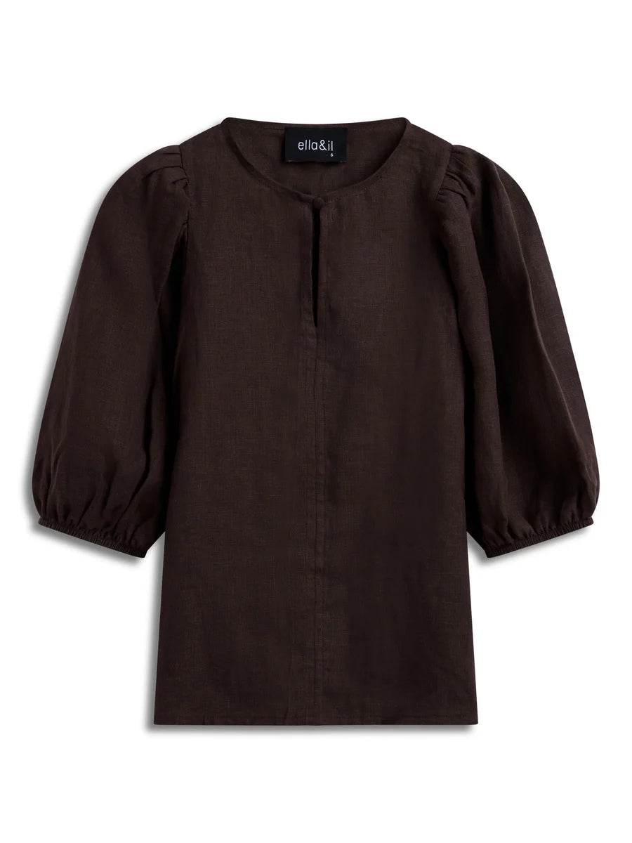 Anna Linen Top Dark Brown
