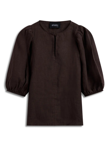 Anna Linen Top Dark Brown
