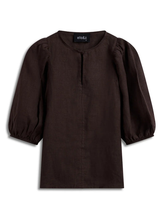 Anna Linen Top Dark Brown