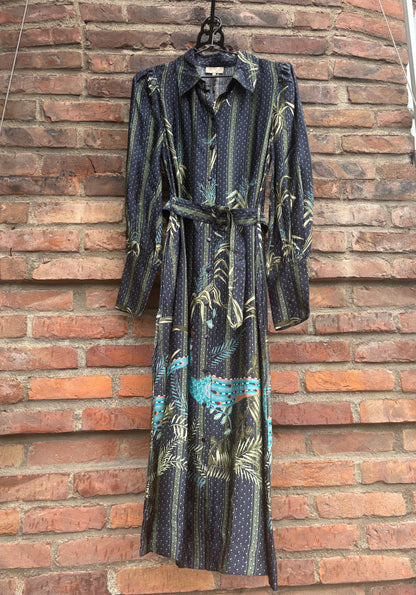 Satin Button-Down Dress Green Peacock