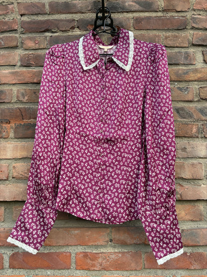 Satin Blouse Burgundy Petals
