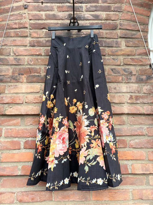 Taffeta Maxi Skirt Midnight Blossoms
