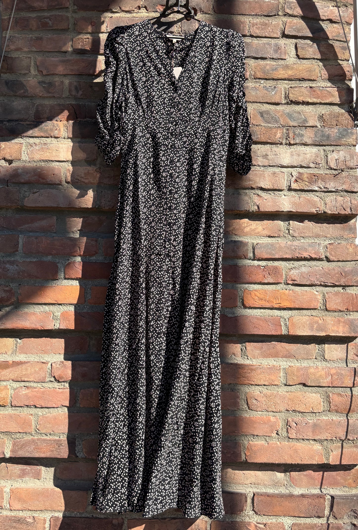 Spring Button Down Dress Black Dots