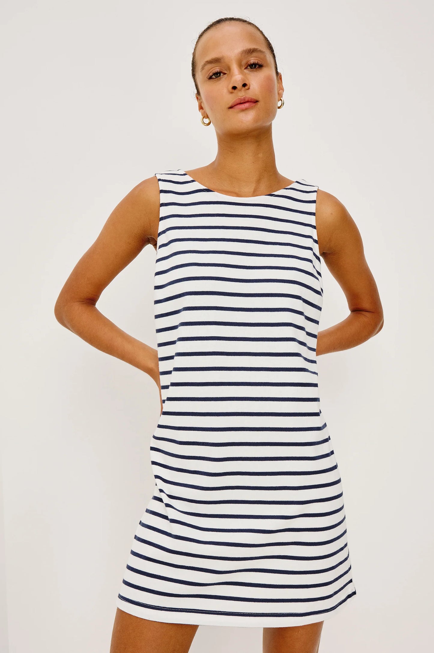 Kaylee Dress Ivory Navy Stripe