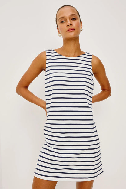 Kaylee Dress Ivory Navy Stripe