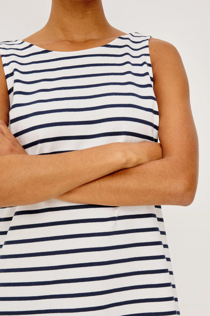 Kaylee Dress Ivory Navy Stripe