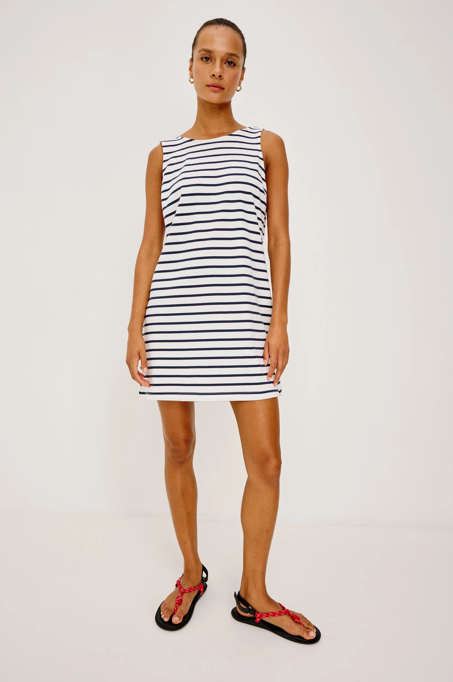 Kaylee Dress Ivory Navy Stripe