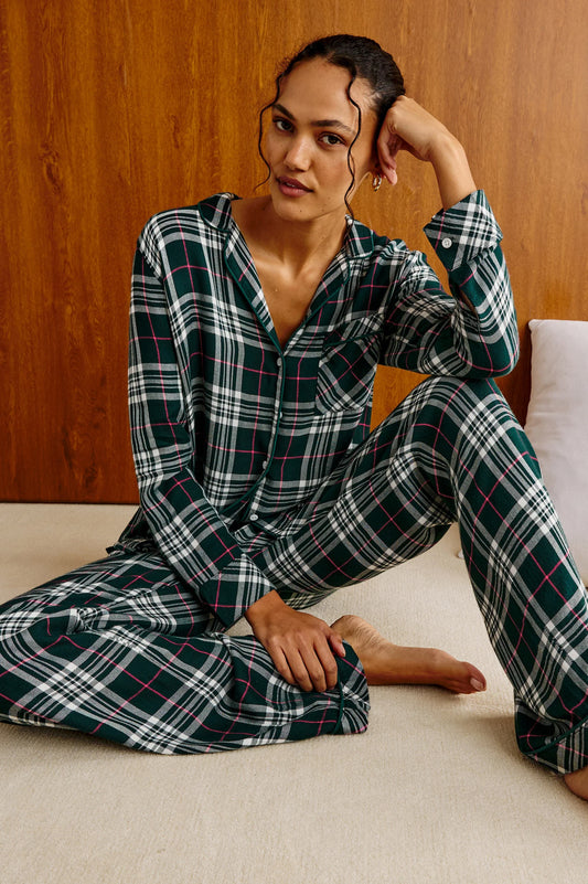 Luna Pajama Set Evergreen Fuschia