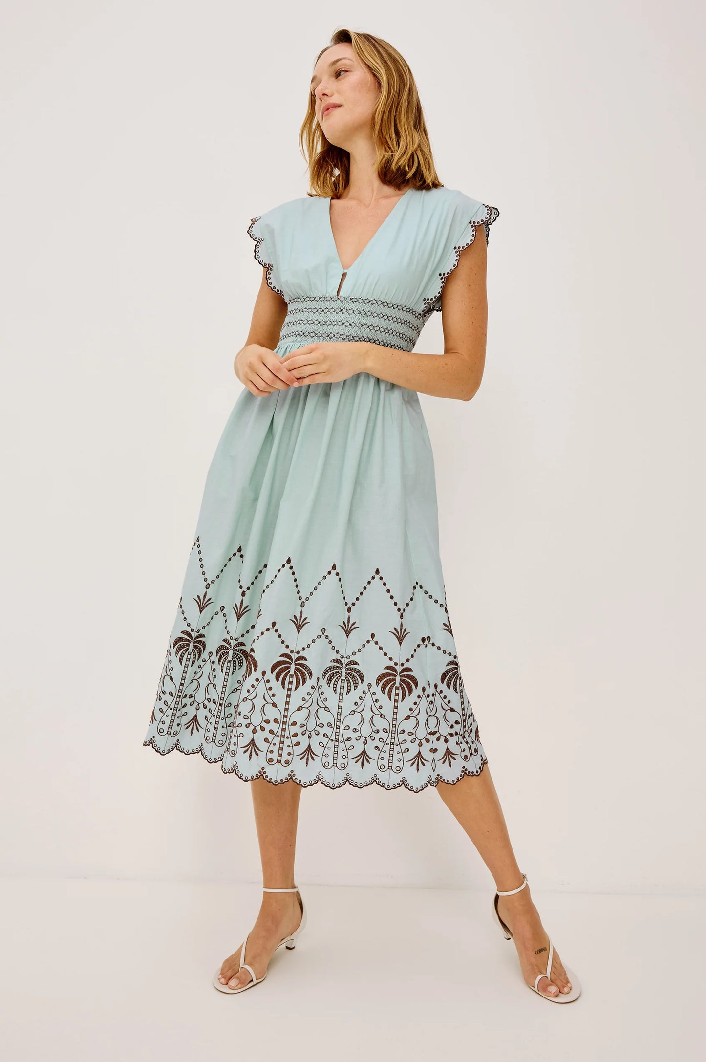Roxanne Dress Ocean Palms Embroidery