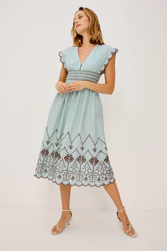 Roxanne Dress Ocean Palms Embroidery