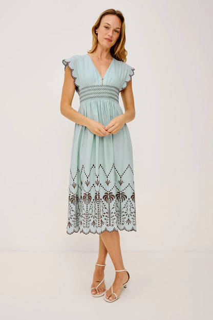 Roxanne Dress Ocean Palms Embroidery