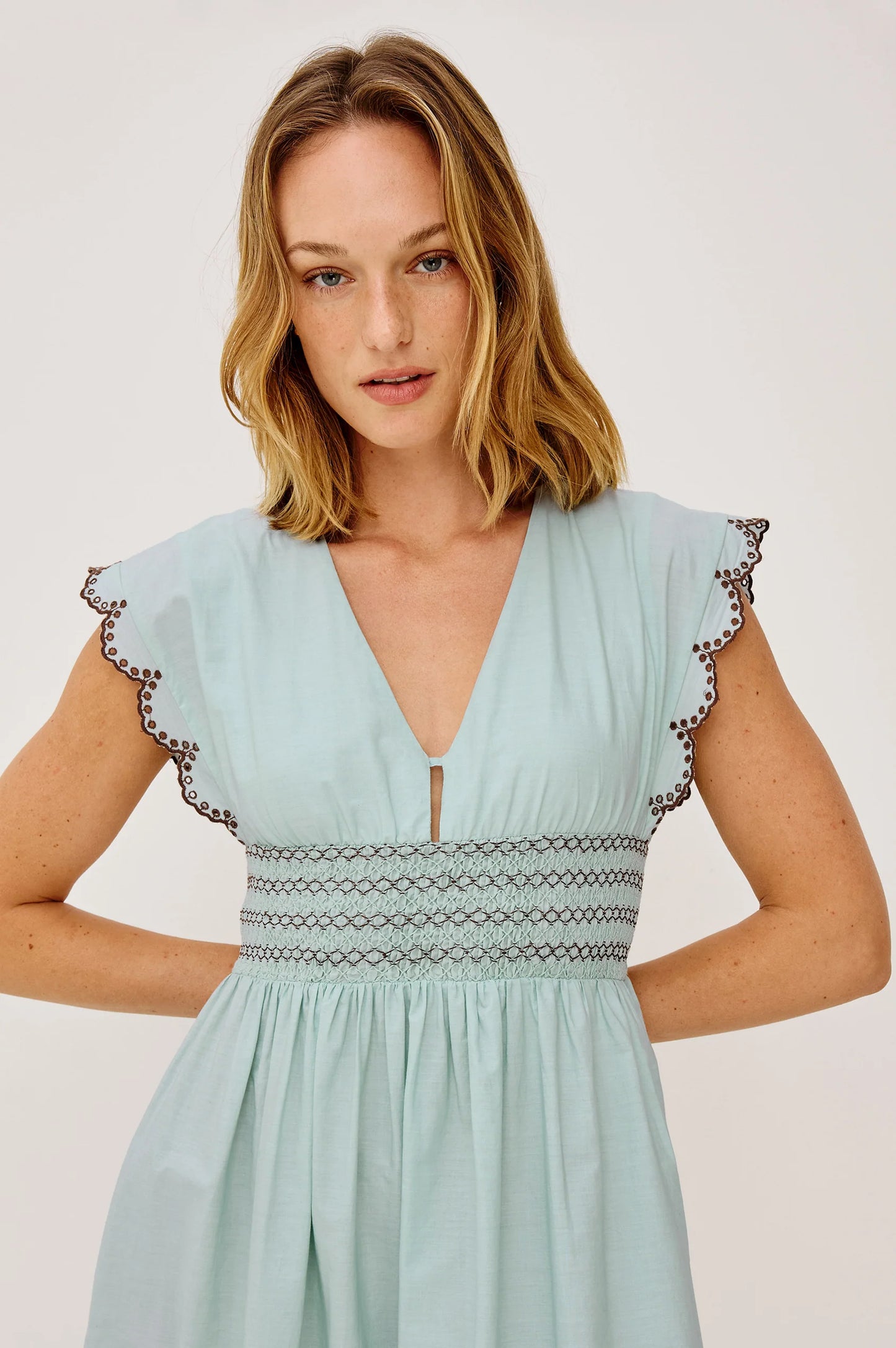 Roxanne Dress Ocean Palms Embroidery