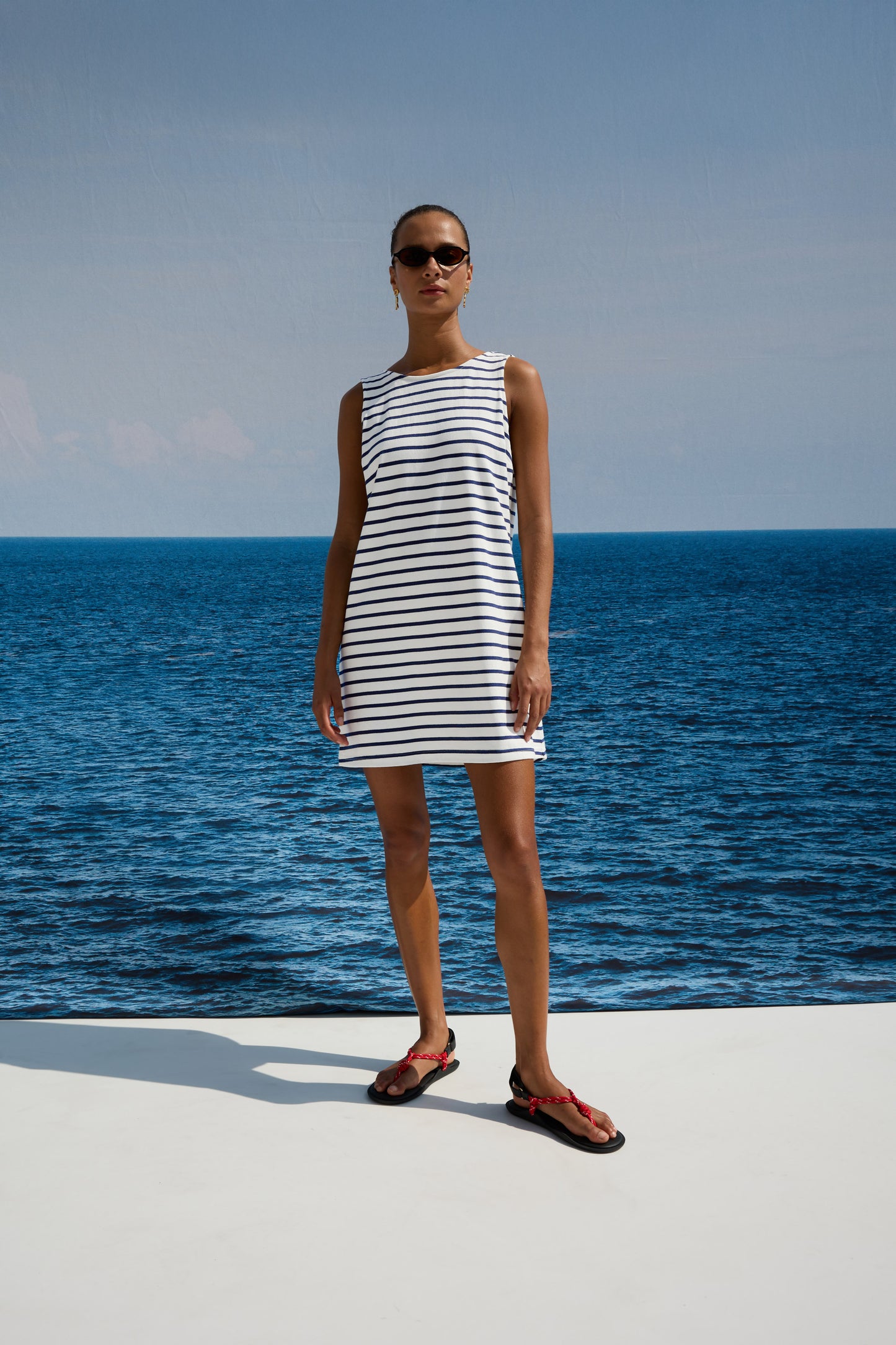 Kaylee Dress Ivory Navy Stripe
