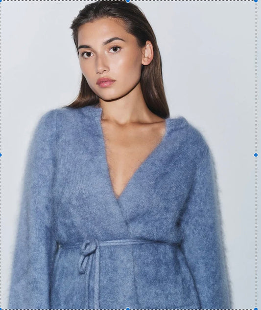 Fredrikke Chunky Cardigan Denim Blue