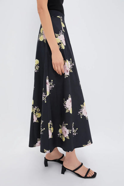 Poplin Maxi Skirt Black Posy