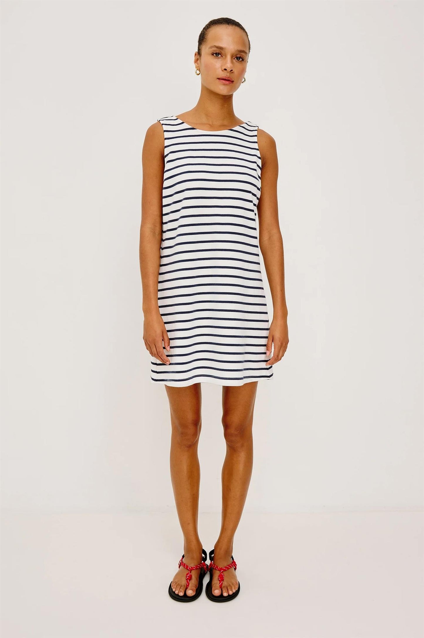 Kaylee Dress Ivory Navy Stripe