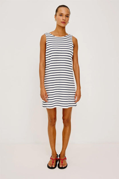 Kaylee Dress Ivory Navy Stripe