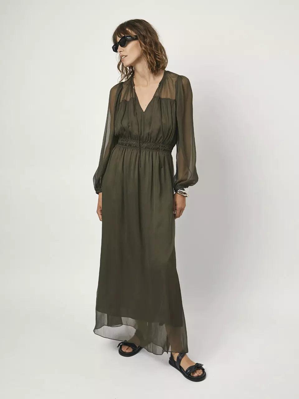 Absolute Pleaed Boho Dress Utility Green - No22 Damplassen