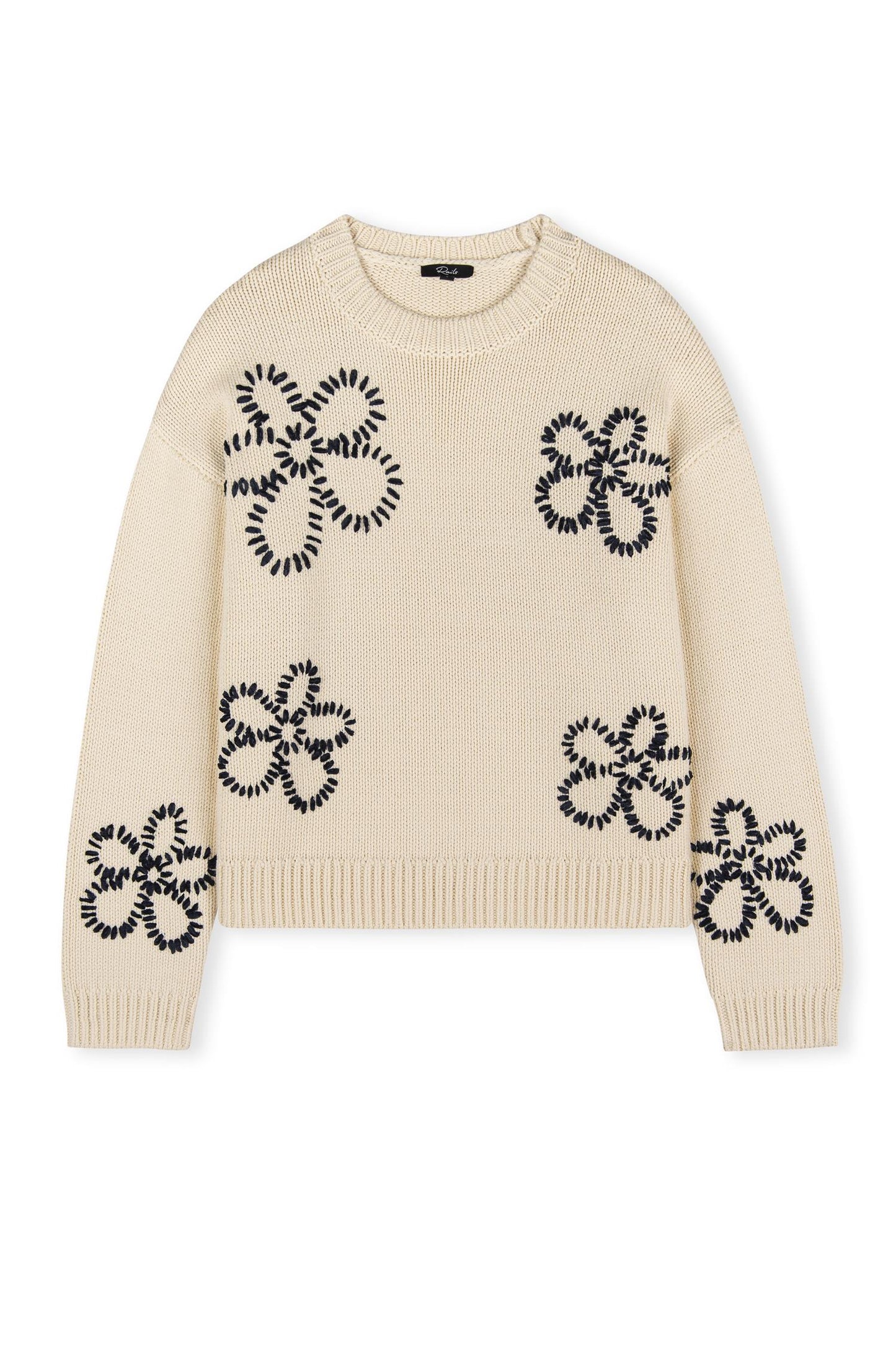 Zoe Sweater Ivory Navy Stitched Daises