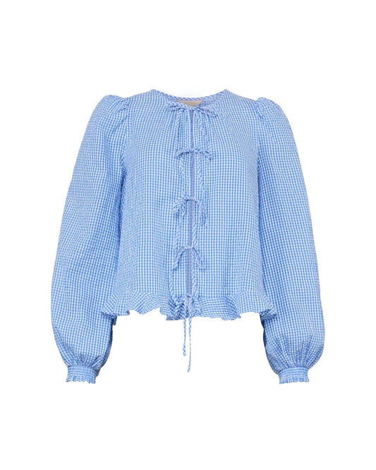 Seersucker Bow Blouse Blue Checks