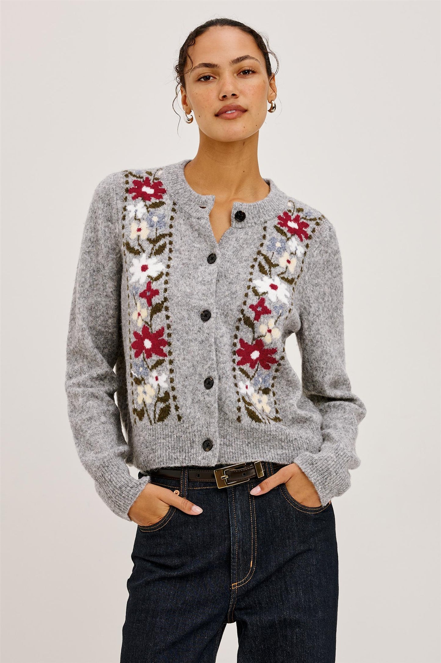 Millie Cardigan Grey Flora