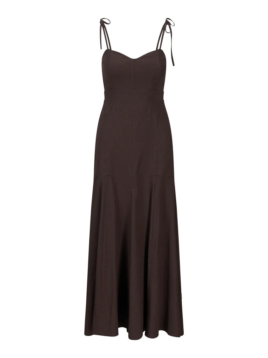 Tessa Stretch Linen Dress Dark Brown