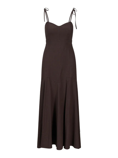 Tessa Stretch Linen Dress Dark Brown
