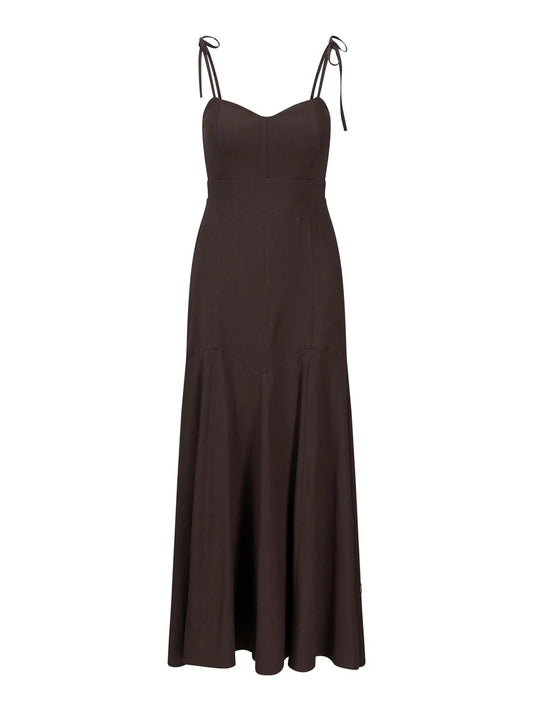 Tessa Stretch Linen Dress Dark Brown