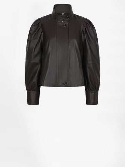 Kyrilo Cropped Leather Jacket Espresso Brown