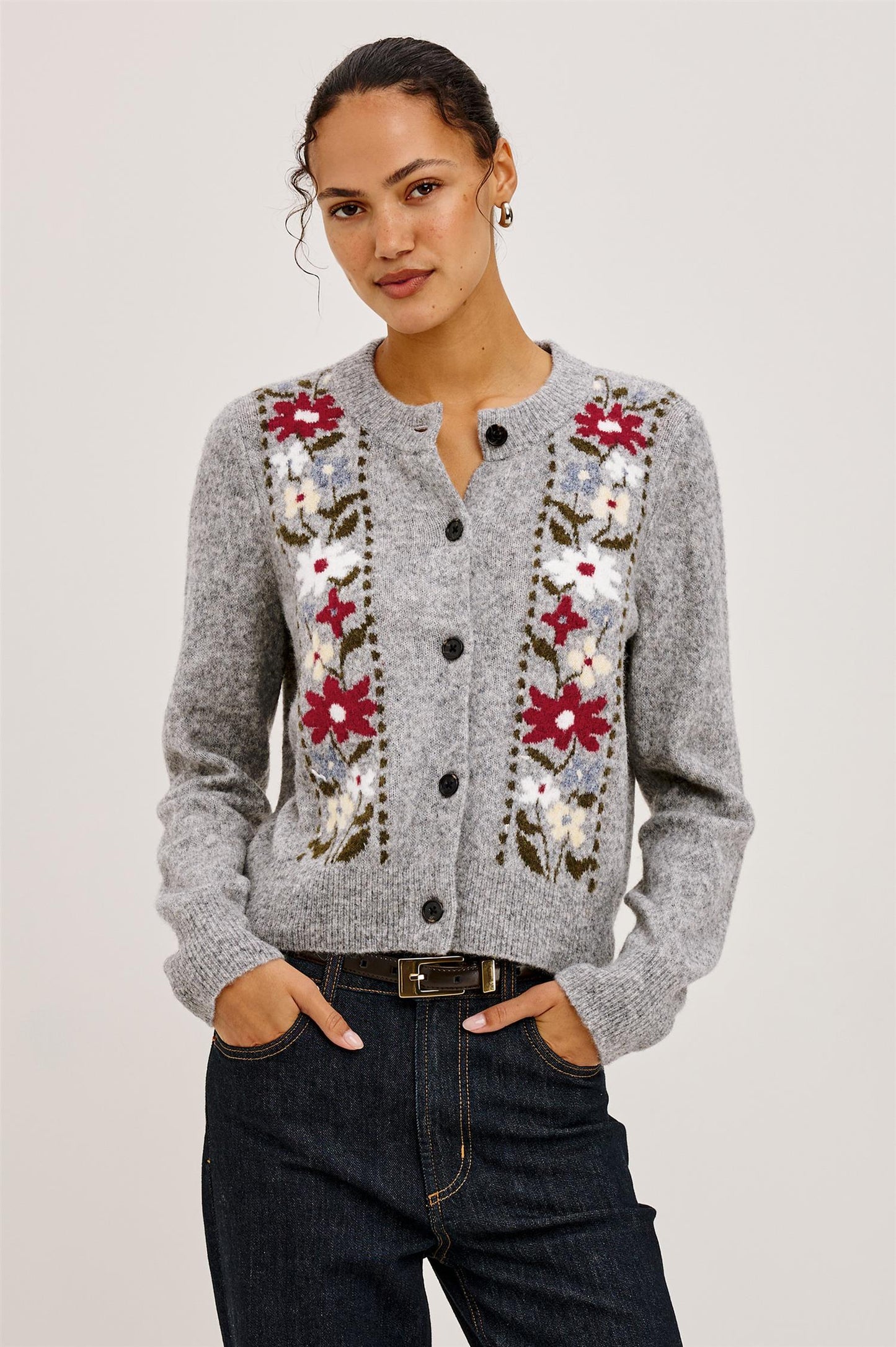 Millie Cardigan Grey Flora