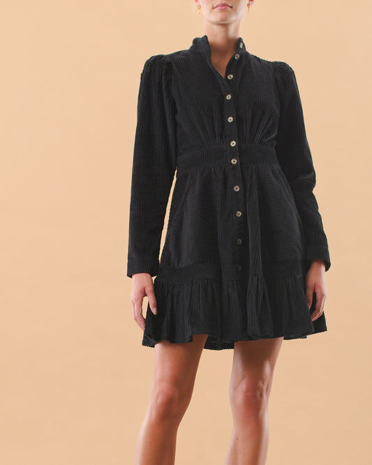 Corduroy Mini Dress Black - No22 Damplassen