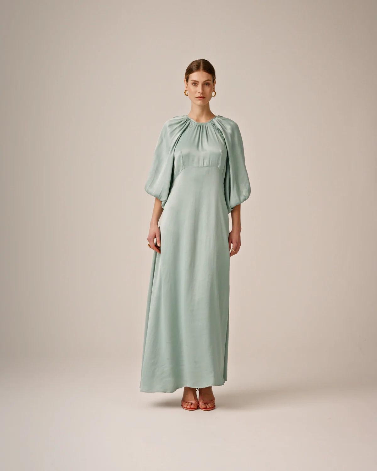Crepe Satin Maxi Dress Turquoise - No22 Damplassen