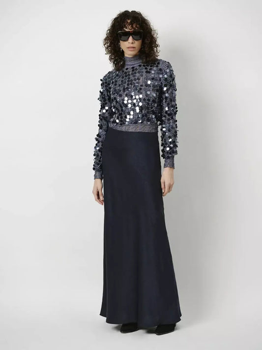 Ylva Creased Satin Maxi Skirt Nocturnal Blue