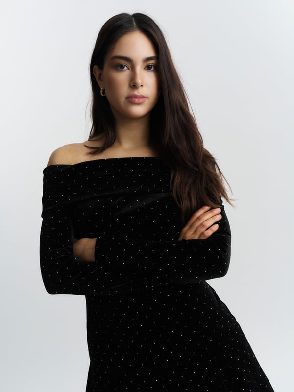 Colette Stud Velour Dress Black