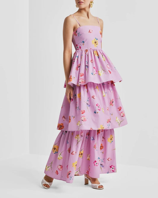 Cotton Taffeta Bandeau Dress Pink Bloom