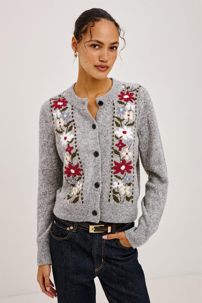 Millie Cardigan Grey Flora