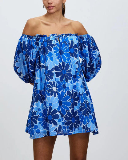 Letisha Mini Dress Canaria Floral Blue - No22 Damplassen