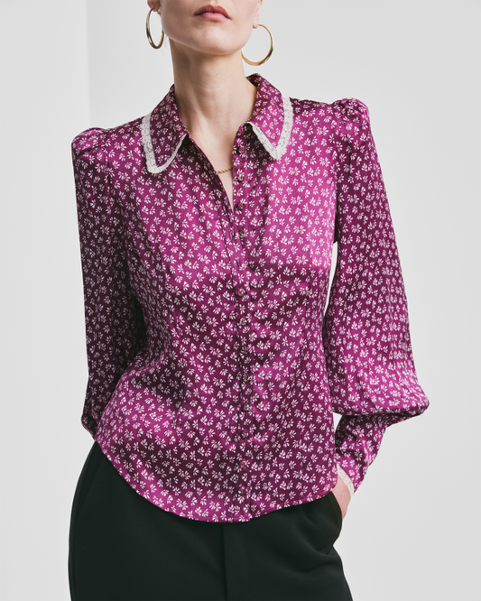 Satin Blouse Burgundy Petals