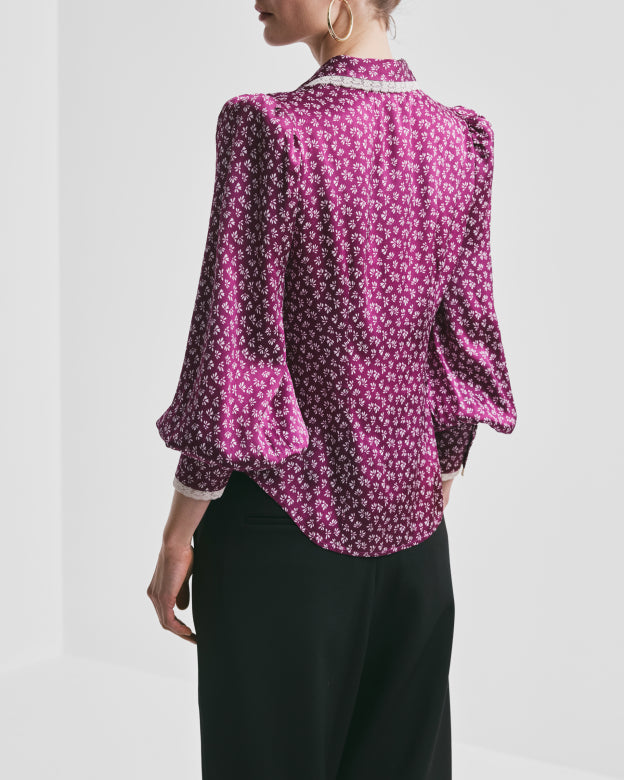 Satin Blouse Burgundy Petals