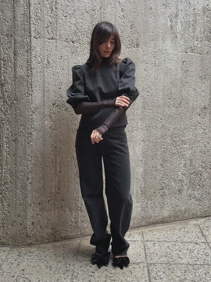 Cici Rhinestone Top Washed Black