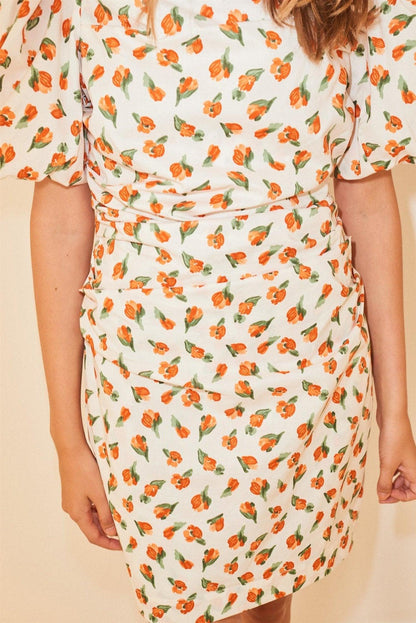 Sandrine Puff Dress Mandarin Flower Print - No22 Damplassen